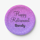 Glam Happy Retirement Ombre Paarse Glitter Sparkle Papieren Bordje (Voorkant)