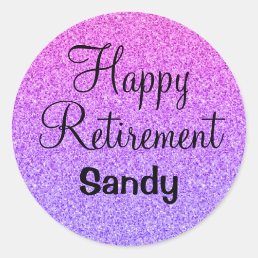 Glam Happy Retirement Ombre Paarse Glitter Sparkle Ronde Sticker (Voorkant)