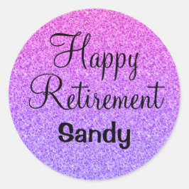 Glam Happy Retirement Ombre Paarse Glitter Sparkle Ronde Sticker