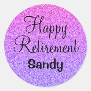 Glam Happy Retirement Ombre Paarse Glitter Sparkle Ronde Sticker