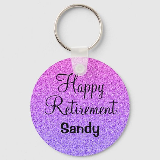 Glam Happy Retirement Ombre Paarse Glitter Sparkle Sleutelhanger (Voorkant)