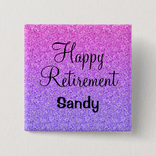 Glam Happy Retirement Ombre Paarse Glitter Sparkle Vierkante Button 5,1 Cm