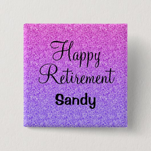 Glam Happy Retirement Ombre Paarse Glitter Sparkle Vierkante Button 5,1 Cm (Voorkant)