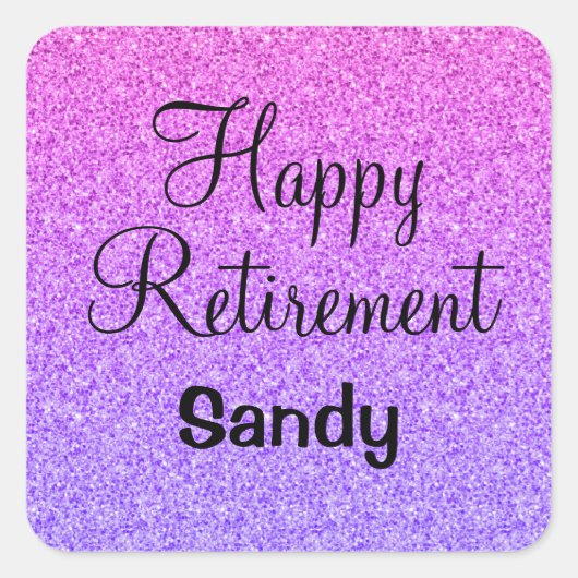 Glam Happy Retirement Ombre Paarse Glitter Sparkle Vierkante Sticker (Voorkant)