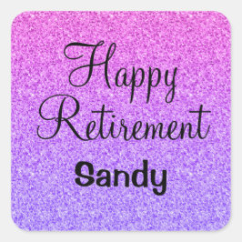 Glam Happy Retirement Ombre Paarse Glitter Sparkle Vierkante Sticker