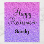 Glam Happy Retirement Ombre Paarse Glitter Sparkle Wijn Etiket (Enkel label)