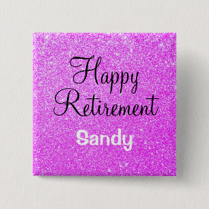 Glam Happy Retirement Paars Glitter Sparping Vierkante Button 5,1 Cm