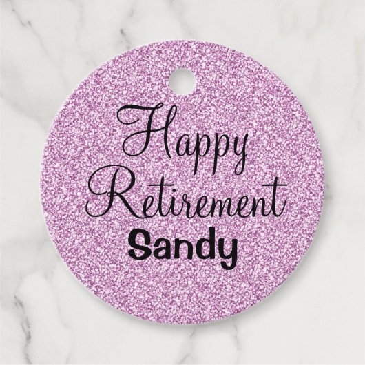 Glam Happy Retirement Paarse Glitter Sparkle Bedankjes Labels (Voorkant)