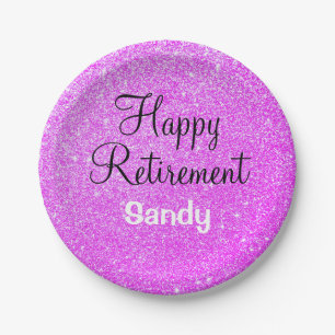 Glam Happy Retirement Paarse Glitter Sparkle Papieren Bordje