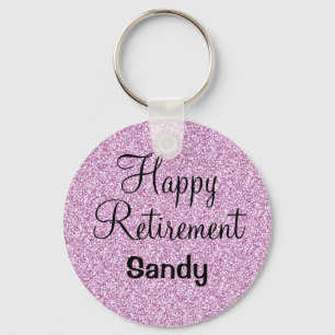 Glam Happy Retirement Paarse Glitter Sparkle Sleutelhanger