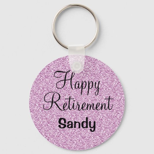 Glam Happy Retirement Paarse Glitter Sparkle Sleutelhanger (Voorkant)