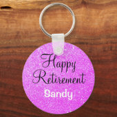 Glam Happy Retirement Paarse Glitter Sparkle Sleutelhanger (Voorkant)