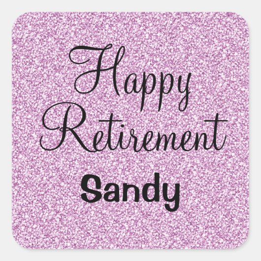 Glam Happy Retirement Paarse Glitter Sparkle Vierkante Sticker (Voorkant)