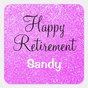 Glam Happy Retirement Paarse Glitter Sparkle Vierkante Sticker