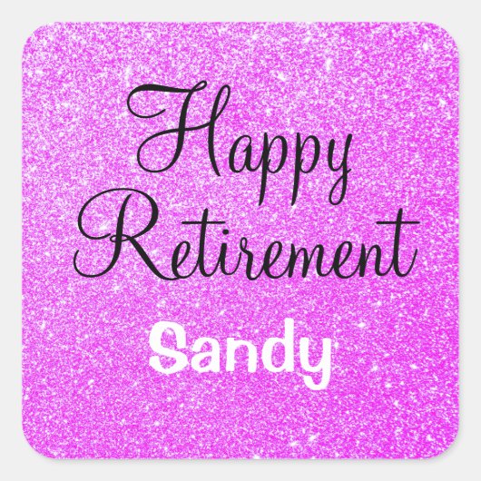 Glam Happy Retirement Paarse Glitter Sparkle Vierkante Sticker (Voorkant)