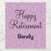 Glam Happy Retirement Paarse Glitter Sparkle Wijn Etiket (Enkel label)