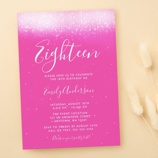 Glam Heet Roze 18e Verjaardag Kaart