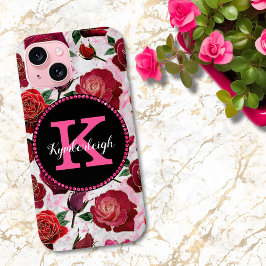 Glam Heet Roze Rozen Marmeren Diamant Monogram Naa iPhone 15 Case