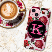 Glam Heet Roze Rozen Marmeren Diamant Monogram Naa Case-Mate iPhone Case