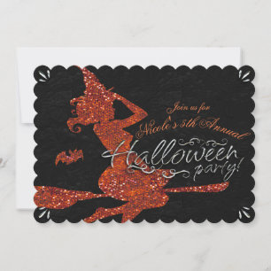 Glam heks die op bezemsteel vliegt Halloween-feest Kaart