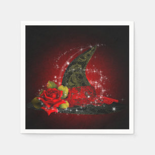 Glam Heksenhoed Kantachtig Zwart & Rood Glitter Fe Servet
