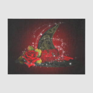 Glam Heksenhoed Kantachtig Zwart & Rood Glitters F Tissuepapier