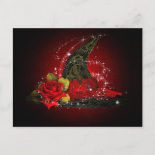 Glam Heksenhoed Kantachtig Zwart & Rood Glitters F Uitnodiging Briefkaart