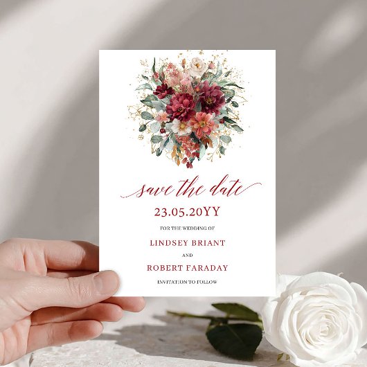 Glam herfst Bourgondië Goud Bloemig Bewaar de datu Save The Date
