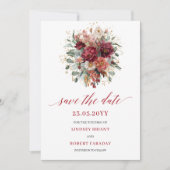 Glam herfst Bourgondië Goud Bloemig Bewaar de datu Save The Date (Voorkant)