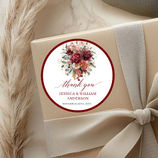 Glam herfst burgundy bloem sticker bruiloft