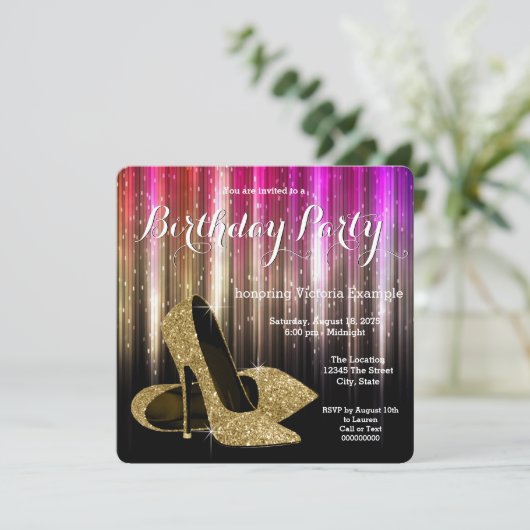 Glam High Heel Shoe Verjaardagsfeest Kaart (Staand voorkant)