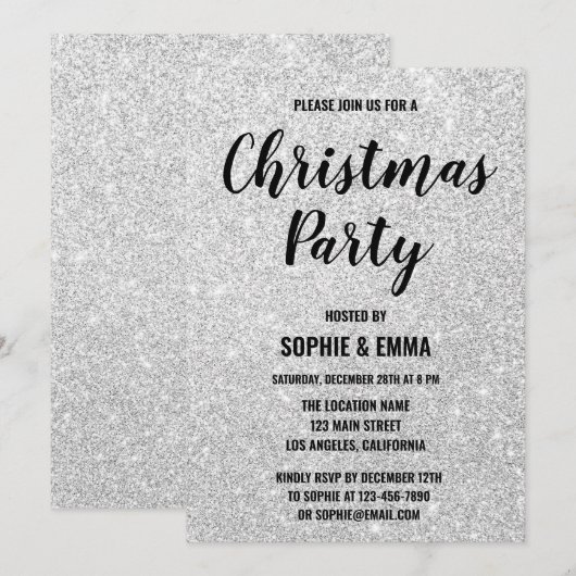 Glam Holiday Kerstfeest Silver Glitter Bling Kaart (Voorkant / Achterkant)