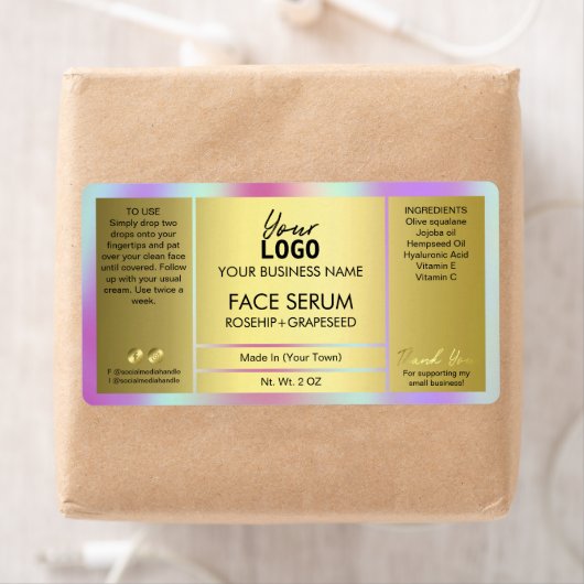 Glam-holografisch en goudoliereserumlabel etiket (Insitu)