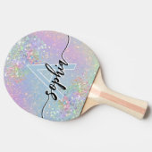 Glam holografisch glitter monogram script roze tafeltennisbatje (Zijkant)