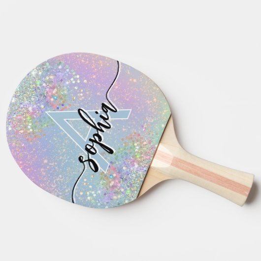 Glam holografisch glitter monogram script roze tafeltennisbatje (Zijkant)