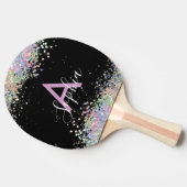 Glam holografisch glitter monogram script zwart tafeltennisbatje (Zijkant)