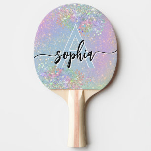 Glam Holografische Glitter Monogram Script Roze Tafeltennisbatje