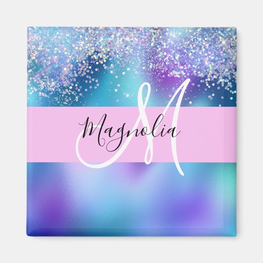 Glam Holografische Zeemeermin Glitters Glans Monog Magneet (Voorkant)