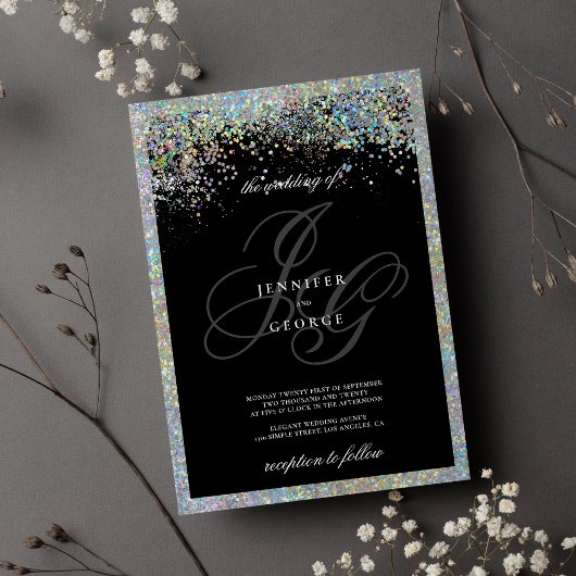 Glam holografische zilveren glitter initialen brui kaart