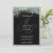 Glam holografische zilveren glitter initialen brui kaart (Staand voorkant)