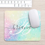 Glam Holographic Glitter Colorful  Patroon Muismat<br><div class="desc">Pas deze  kleurrijke holografische pastelglitter bokeh-achtergrond eenvoudig aan met uw eigen monogram en/of naam.</div>