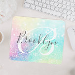 Glam Holographic Glitter Colorful  Patroon Muismat<br><div class="desc">Pas deze  kleurrijke holografische pastelglitter bokeh-achtergrond eenvoudig aan met uw eigen monogram en/of naam.</div>