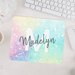 Glam Holographic Glitter Colorful  Patroon Muismat<br><div class="desc">Pas deze  kleurrijke holografische pastelglitter bokeh-achtergrond eenvoudig aan met uw eigen monogram en/of naam.</div>