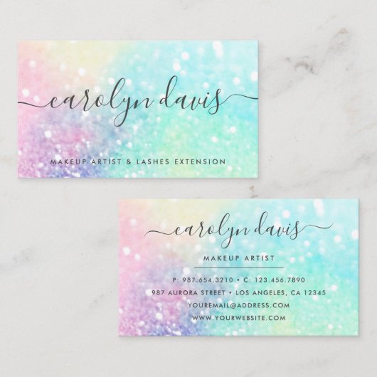 Glam Holographic Glitter Iridescent  Patroon Visitekaartje (Voorkant / Achterkant)