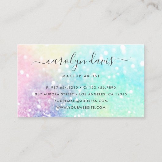 Glam Holographic Glitter Iridescent  Patroon Visitekaartje (Achterkant)