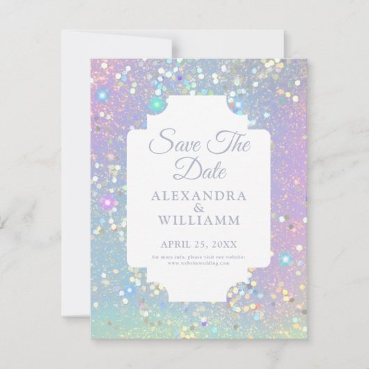 Glam Holographic Glitter Modern Save the Date (Voorkant)