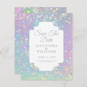 Glam Holographic Glitter Modern Save the Date (Voorkant / Achterkant)