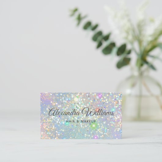Glam Holographic Glitter Modern Trendy Blue Blauwg Visitekaartje (Staand voorkant)