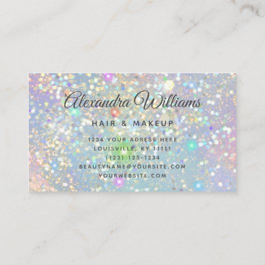 Glam Holographic Glitter Modern Trendy Blue Blauwg Visitekaartje (Achterkant)