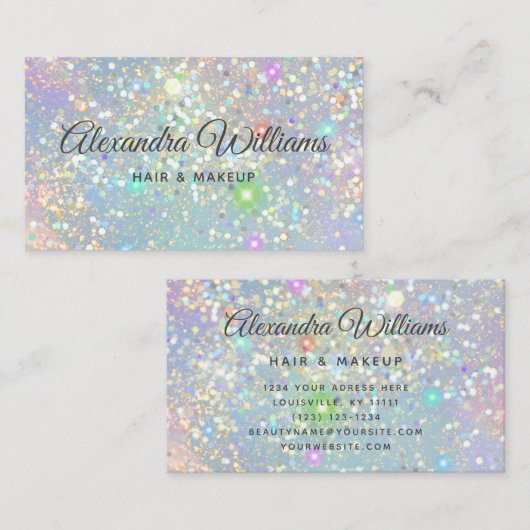 Glam Holographic Glitter Modern Trendy Blue Blauwg Visitekaartje (Voorkant / Achterkant)